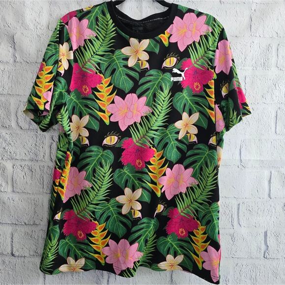 Puma Men's Black Floral Colorful T-Shirt - Picture 1 of 10